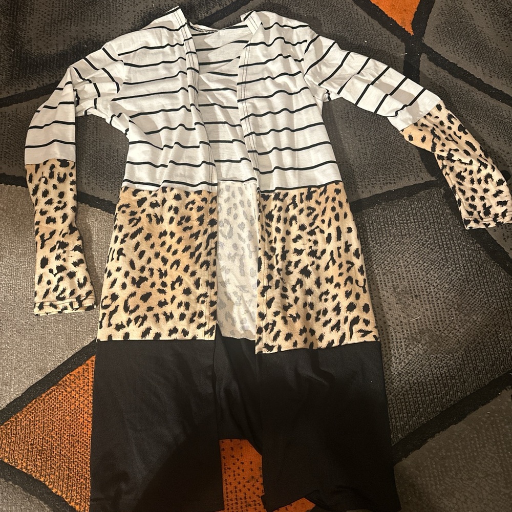 Striped and Leopard Print Cardigan